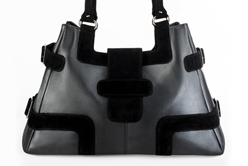 Matt black women's dress handbag, matching pumps and belts. Rear view - Florence KOOIJMAN